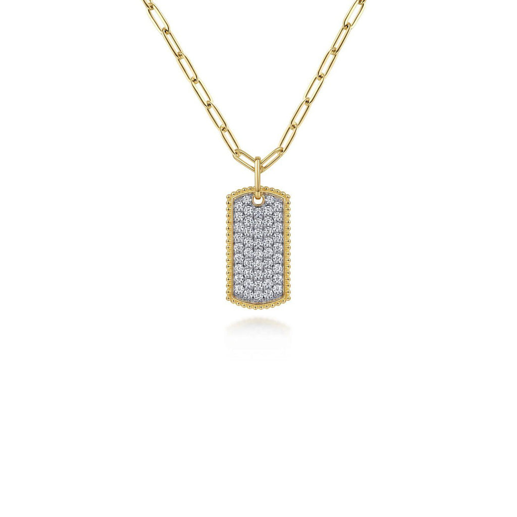 14K Yellow Gold Diamond Pave Dog Tag Pendant Hollow Chain Necklace | Shop  14k Yellow Gold Bujukan Necklaces | Gabriel & Co